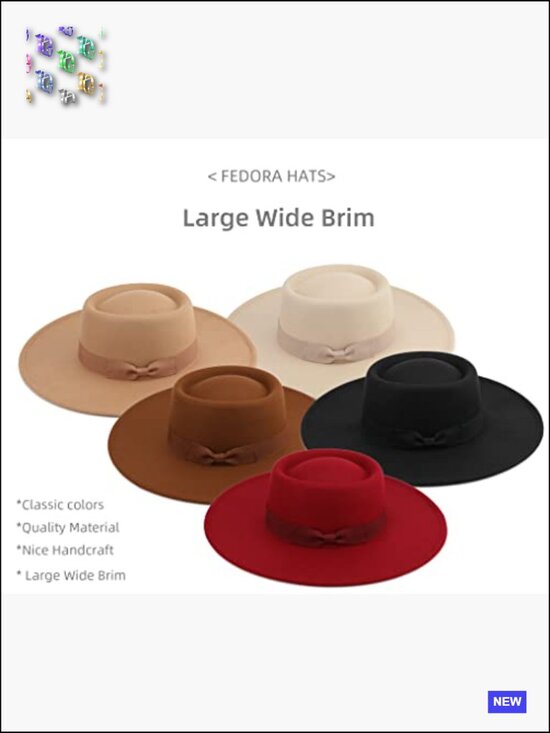 Wide Brim Fedora Hat with Adjustable Strap for Outdoor Activities
